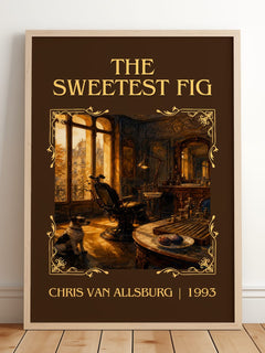 The Sweetest Fig Classic Book Art Print by Chris Van Allsburg – framed print leaning on a wooden floor