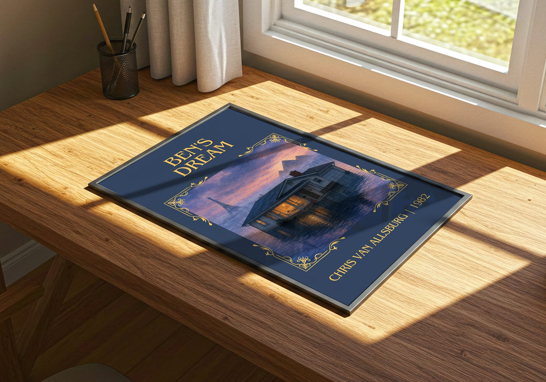 Ben'S Dream Classic Book Art Print by Chris Van Allsburg – print on a sunlit desk