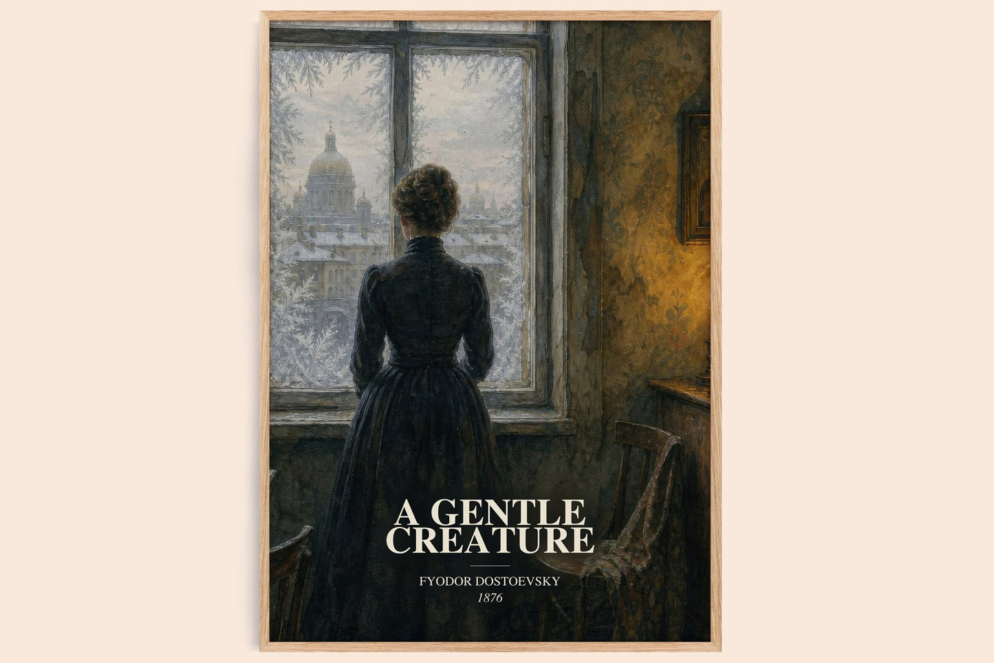A Gentle Creature watercolour book poster by Fyodor Dostoevsky – framed literary art print
