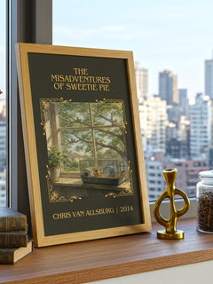 Misadventures Of Sweetie Pie Classic Book Art Print by C. Allsburg – framed print on a city-view windowsill
