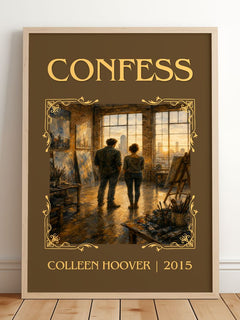 Confess Classic Book Art Print by Colleen Hoover – framed print leaning on a wooden floor