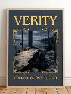 Verity Classic Book Art Print by Colleen Hoover – framed print leaning on a wooden floor