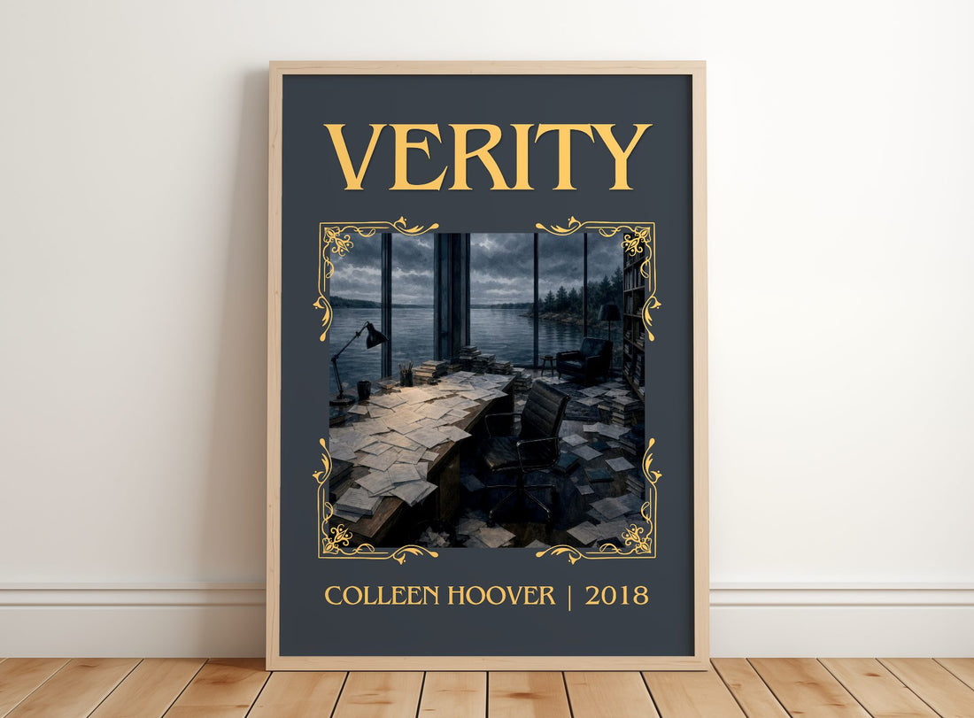 Verity Classic Book Art Print by Colleen Hoover – framed print leaning on a wooden floor