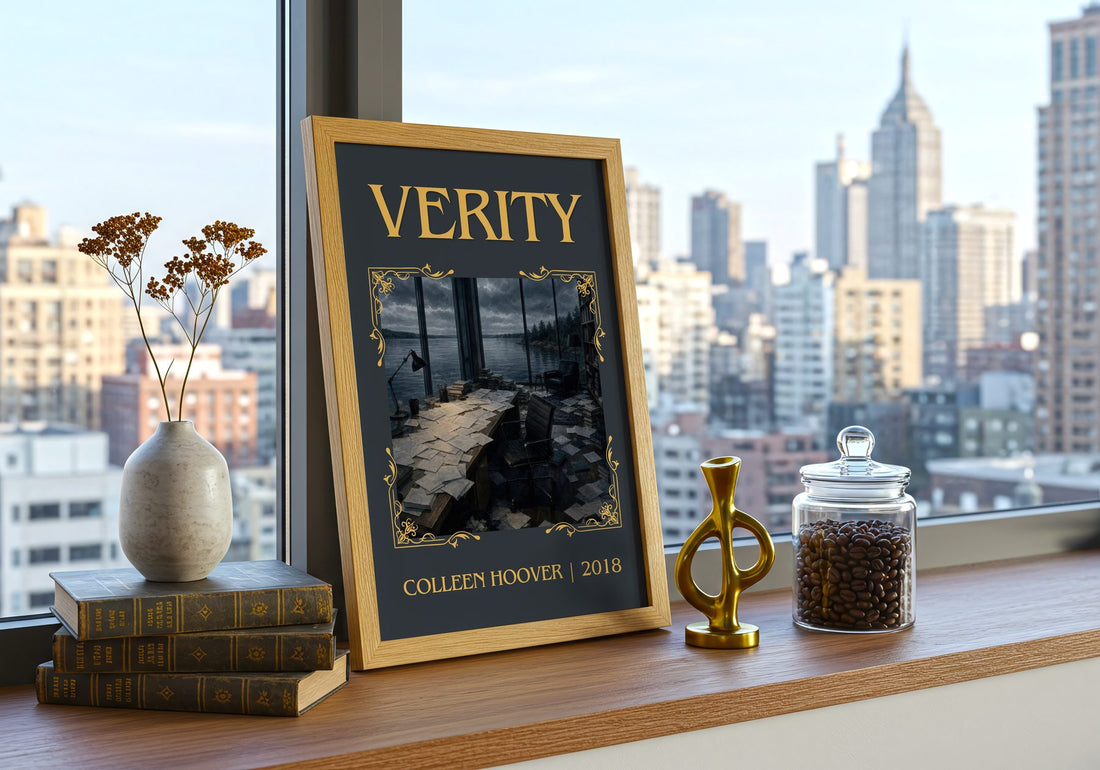 Verity Classic Book Art Print by Colleen Hoover – framed print on a city-view windowsill