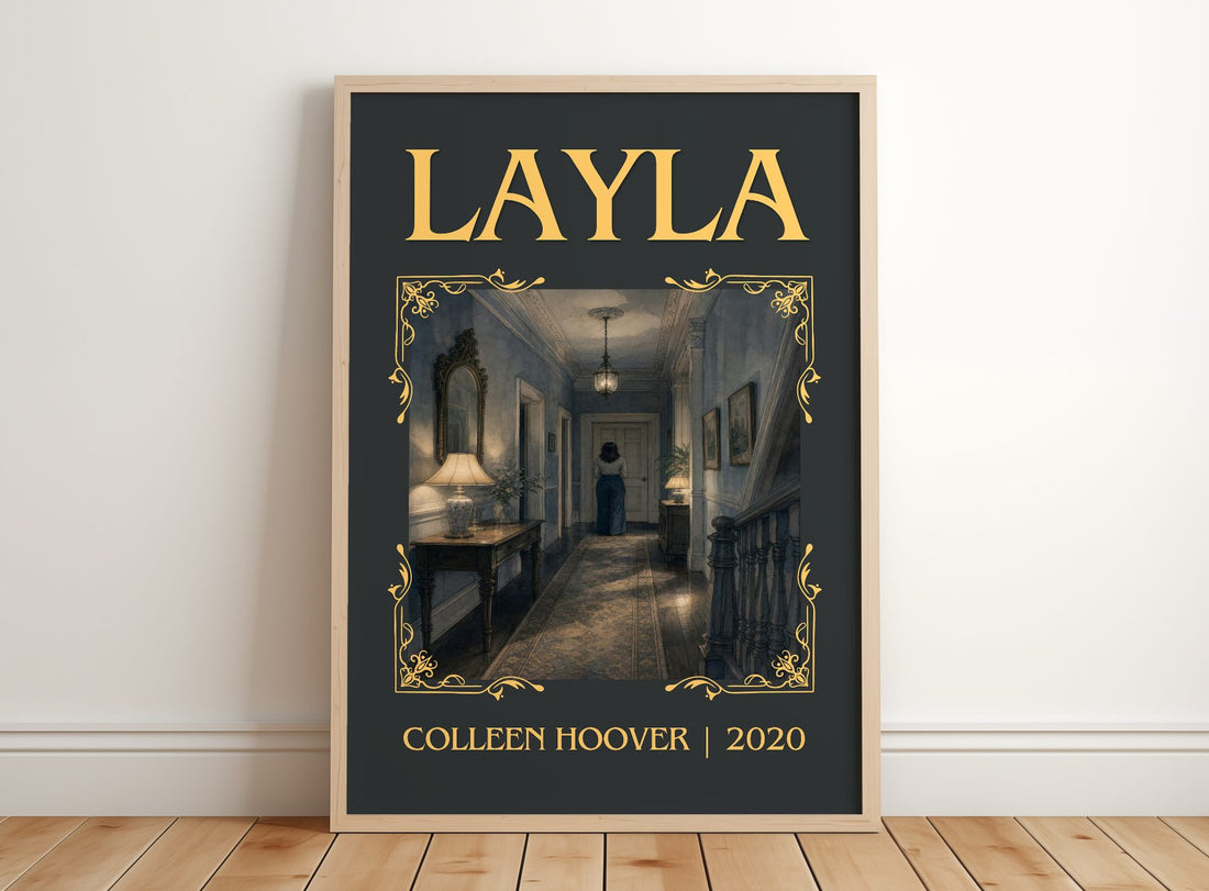 Layla Classic Book Art Print by Colleen Hoover – framed print leaning on a wooden floor