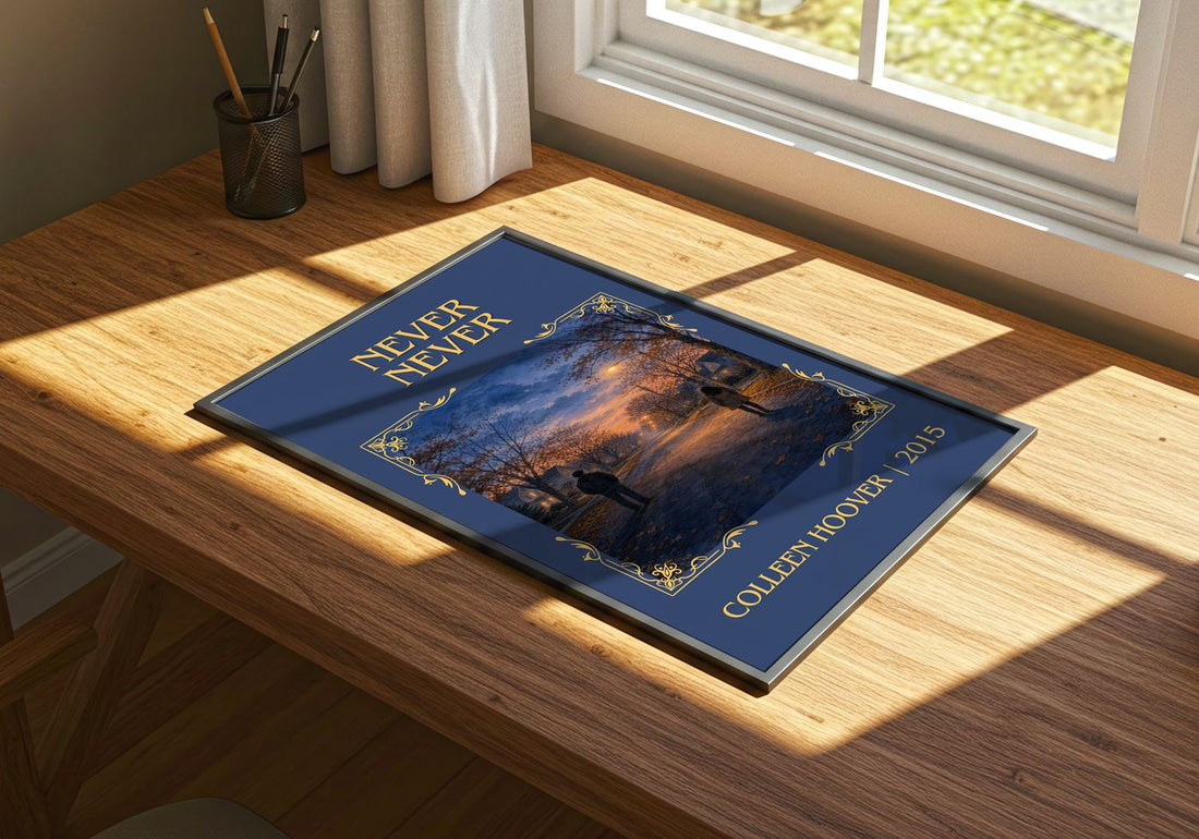 Never Never Classic Book Art Print by Colleen Hoover – print on a sunlit desk