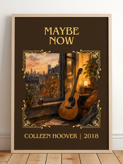 Maybe Now Classic Book Art Print by Colleen Hoover – framed print leaning on a wooden floor