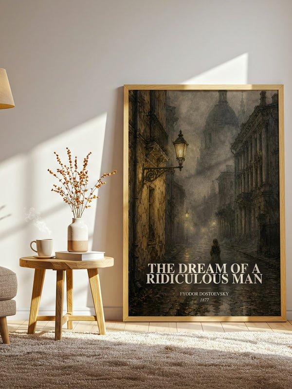 The Dream Of A Ridiculous Man watercolour print in frame leaning in hallway – philosophy wall art