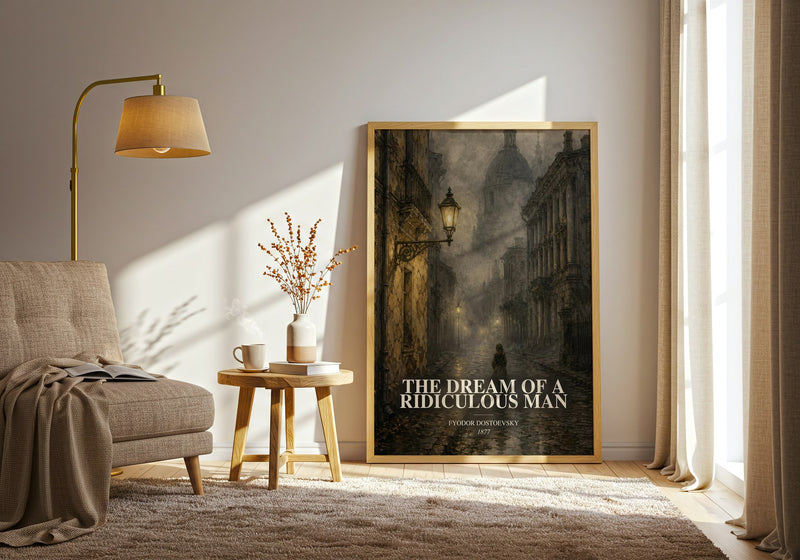 The Dream Of A Ridiculous Man watercolour print in frame leaning in hallway – philosophy wall art
