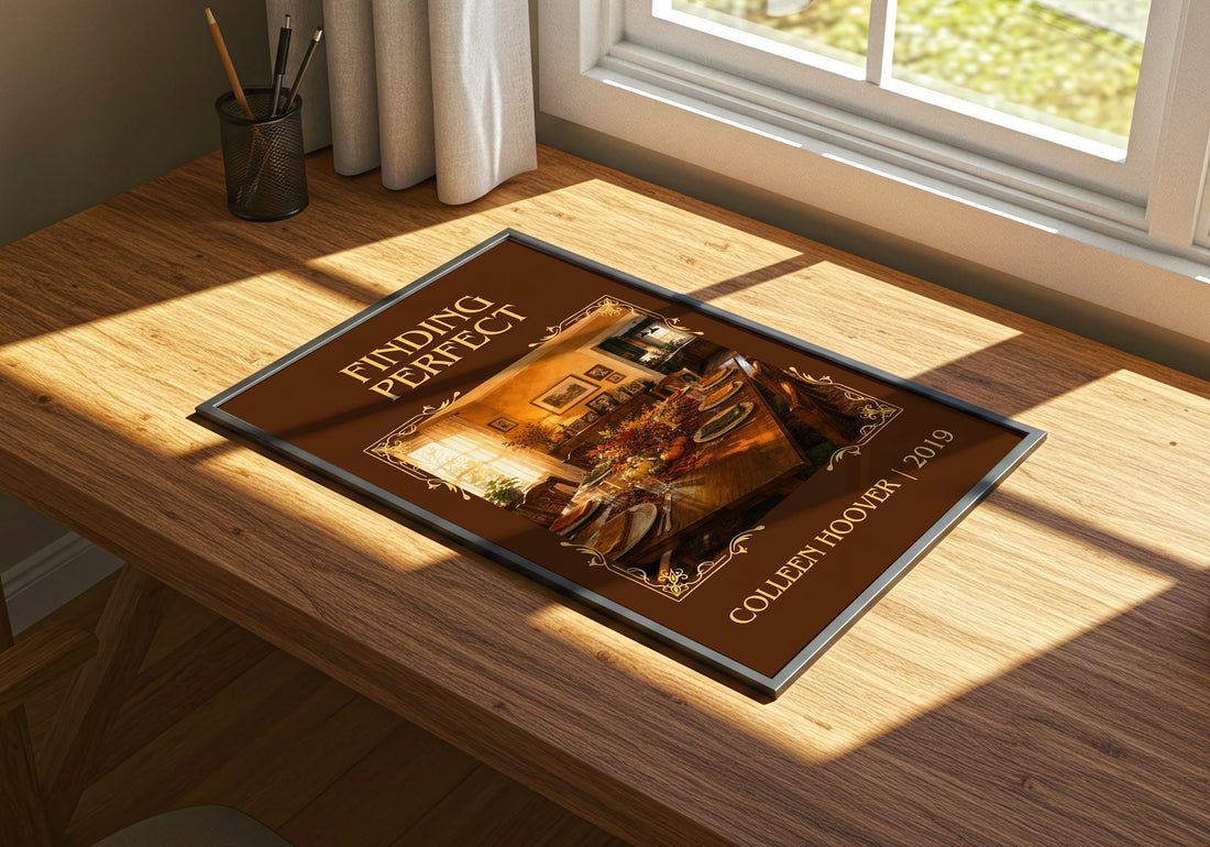 Finding Perfect Classic Book Art Print by Colleen Hoover – print on a sunlit desk