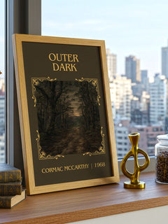 Outer Dark Classic Book Art Print by Cormac Mccarthy – framed print on a city-view windowsill