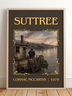 Suttree Classic Book Art Print by Cormac Mccarthy – framed print leaning on a wooden floor