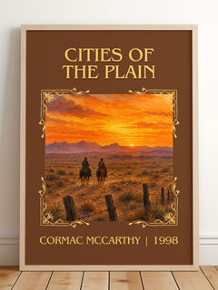 Cities Of The Plain Classic Book Art Print by Cormac Mccarthy – framed print leaning on a wooden floor