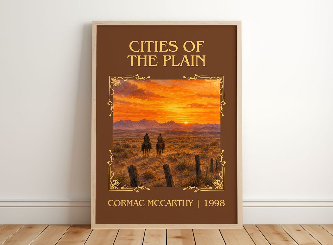 Cities Of The Plain Classic Book Art Print by Cormac Mccarthy – framed print leaning on a wooden floor