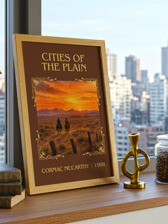 Cities Of The Plain Classic Book Art Print by Cormac Mccarthy – framed print on a city-view windowsill