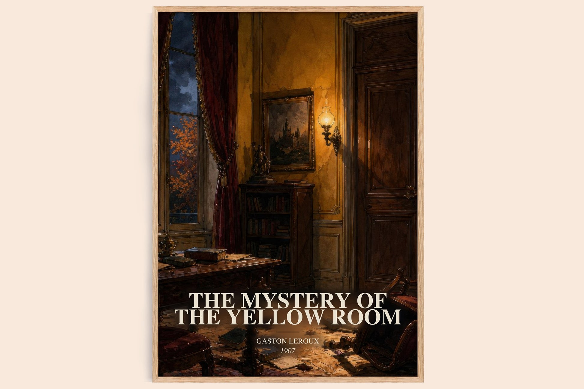 The Mystery Of The Yellow Room watercolour book poster by Gaston Leroux – framed literary art print
