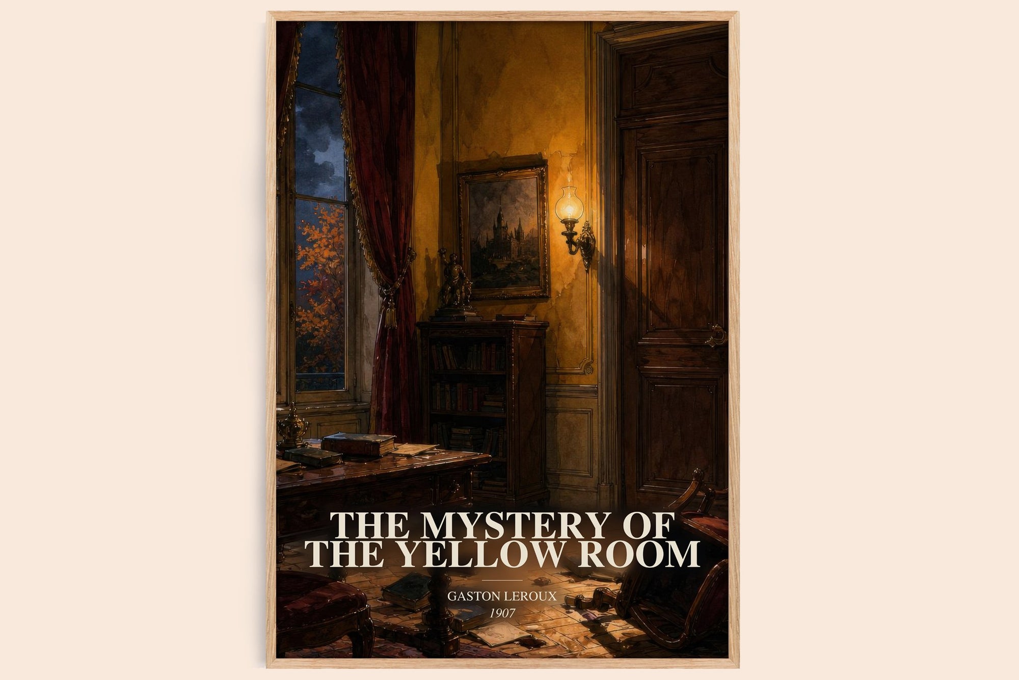 The Mystery Of The Yellow Room watercolour book poster by Gaston Leroux – framed literary art print
