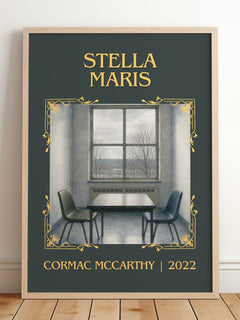 Stella Maris Classic Book Art Print by Cormac Mccarthy – framed print leaning on a wooden floor