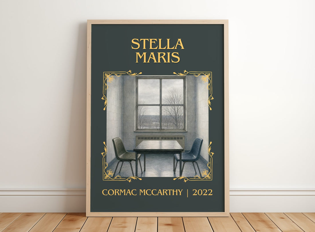 Stella Maris Classic Book Art Print by Cormac Mccarthy – framed print leaning on a wooden floor