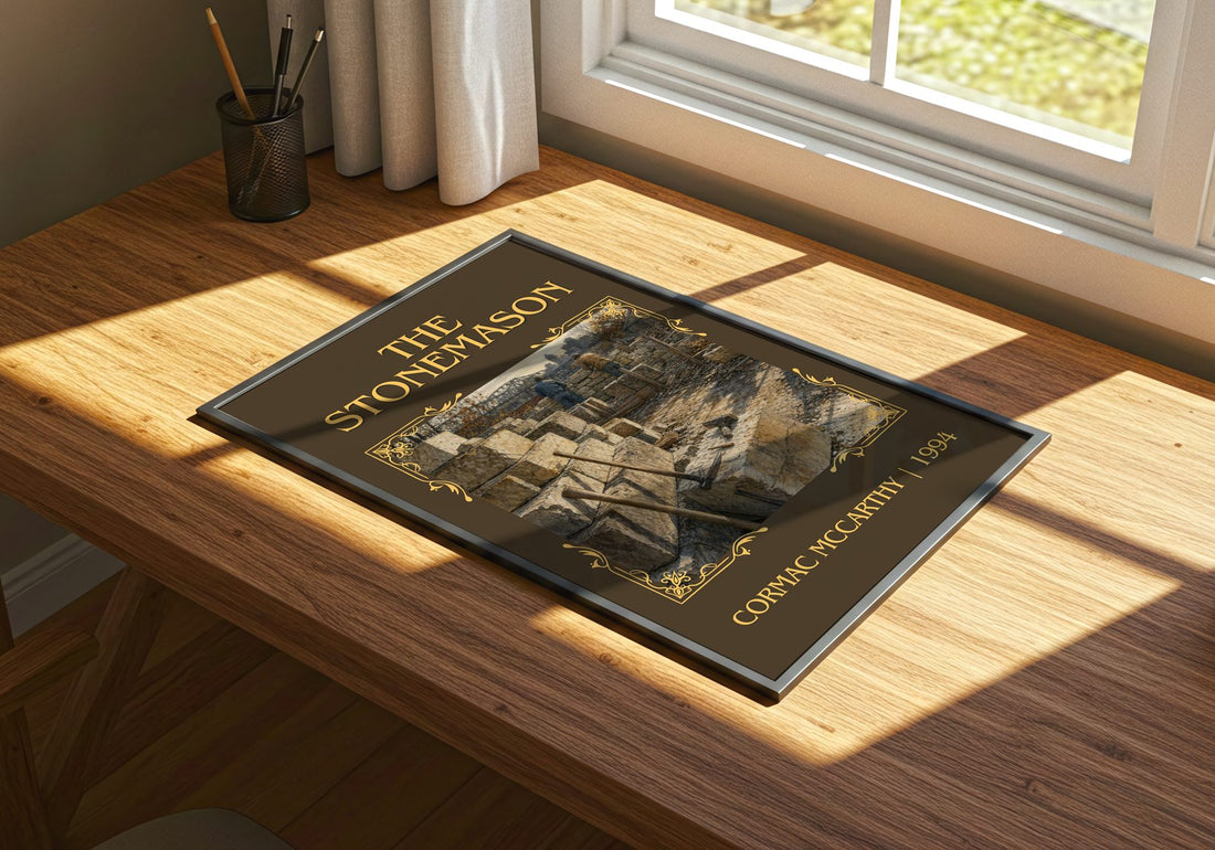 The Stonemason Classic Book Art Print by Cormac Mccarthy – print on a sunlit desk