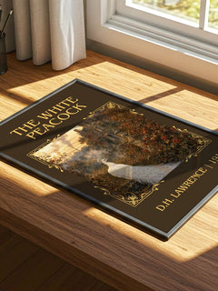 The White Peacock Classic Book Art Print by D.H. Lawrence – print on a sunlit desk