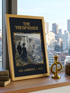 The Trespasser Classic Book Art Print by D.H. Lawrence – framed print on a city-view windowsill