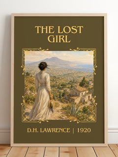 The Lost Girl Classic Book Art Print by D.H. Lawrence – framed print leaning on a wooden floor