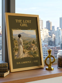 The Lost Girl Classic Book Art Print by D.H. Lawrence – framed print on a city-view windowsill