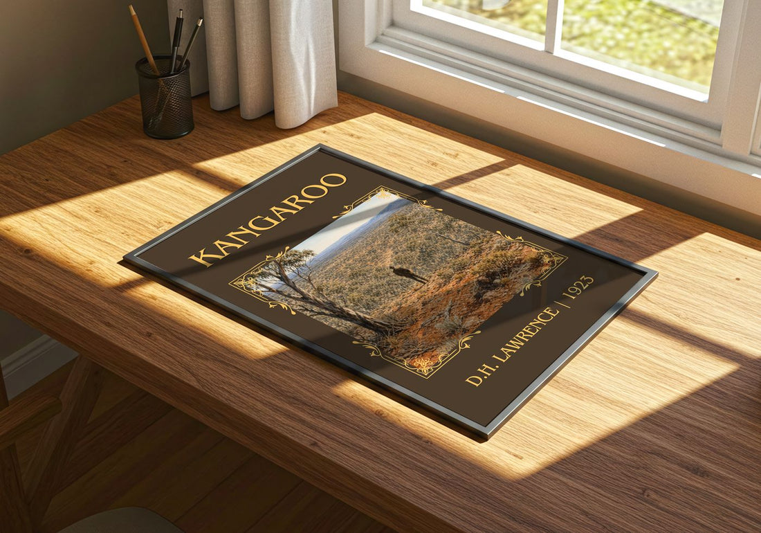 Kangaroo Classic Book Art Print by D.H. Lawrence – print on a sunlit desk