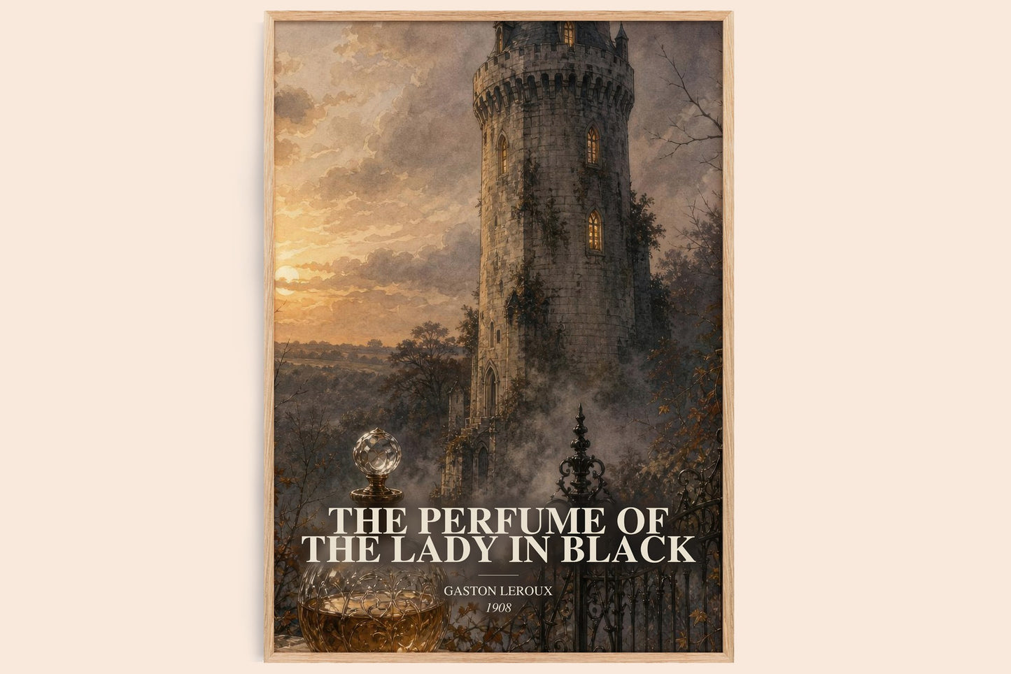 The Perfume Of The Lady In Black watercolour book poster by Gaston Leroux – framed literary art print