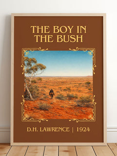 The Boy In The Bush Classic Book Art Print by D.H. Lawrence – framed print leaning on a wooden floor