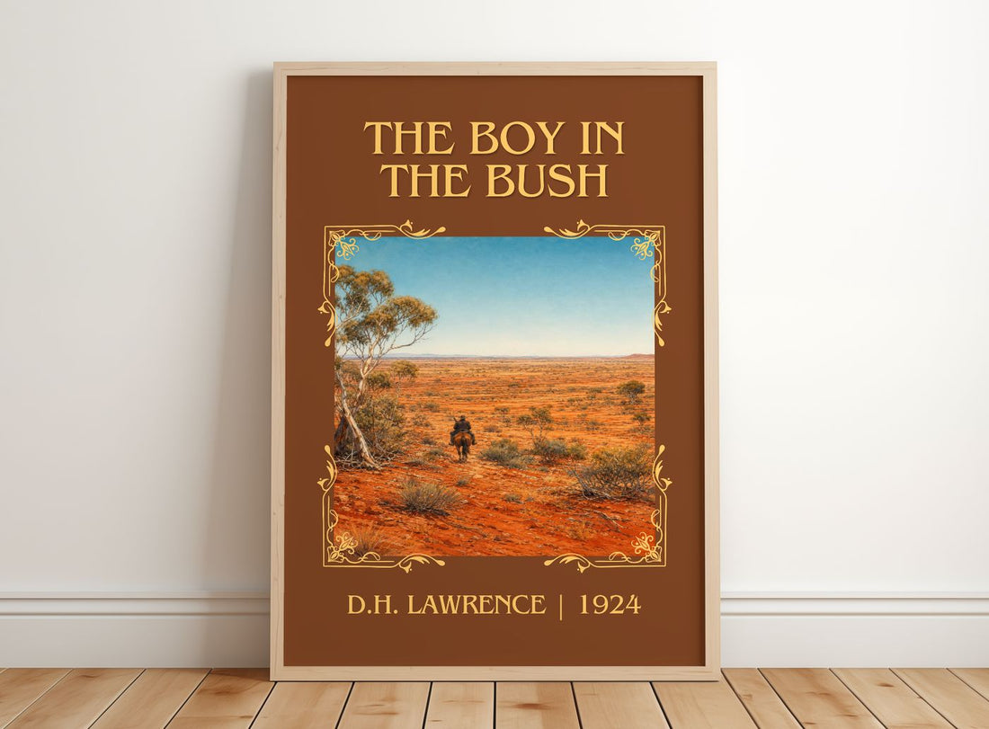 The Boy In The Bush Classic Book Art Print by D.H. Lawrence – framed print leaning on a wooden floor