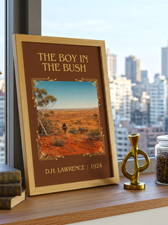The Boy In The Bush Classic Book Art Print by D.H. Lawrence – framed print on a city-view windowsill