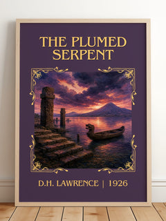 The Plumed Serpent Classic Book Art Print by D.H. Lawrence – framed print leaning on a wooden floor
