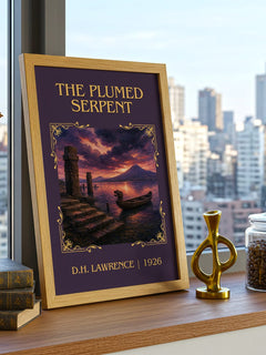 The Plumed Serpent Classic Book Art Print by D.H. Lawrence – framed print on a city-view windowsill
