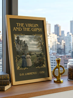 The Virgin And The Gipsy Classic Book Art Print by D.H. Lawrence – framed print on a city-view windowsill