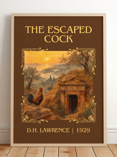 The Escaped Cock Classic Book Art Print by D.H. Lawrence – framed print leaning on a wooden floor