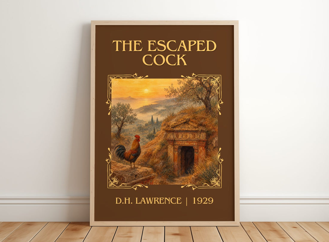 The Escaped Cock Classic Book Art Print by D.H. Lawrence – framed print leaning on a wooden floor