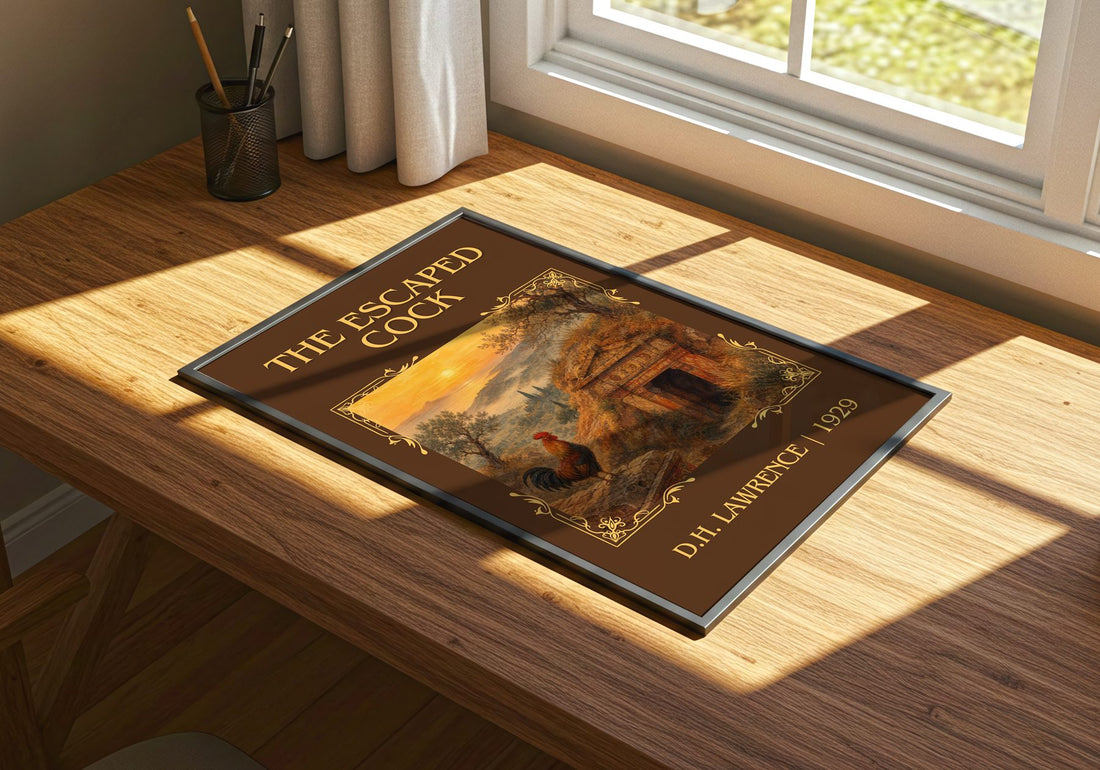 The Escaped Cock Classic Book Art Print by D.H. Lawrence – print on a sunlit desk