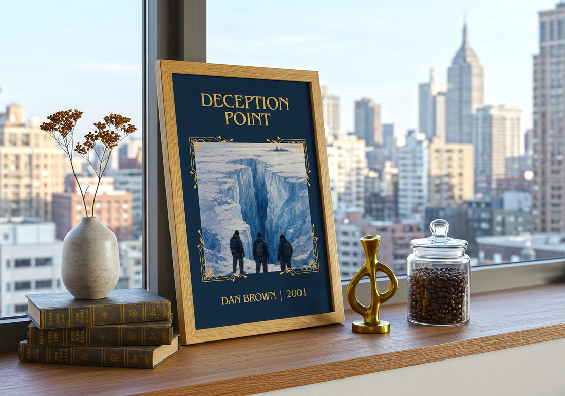 Deception Point Classic Book Art Print by Dan Brown – framed print on a city-view windowsill
