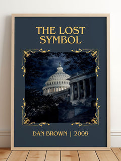 The Lost Symbol Classic Book Art Print by Dan Brown – framed print leaning on a wooden floor
