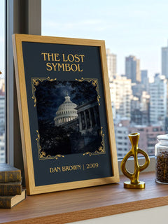 The Lost Symbol Classic Book Art Print by Dan Brown – framed print on a city-view windowsill
