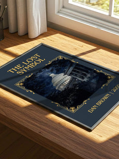 The Lost Symbol Classic Book Art Print by Dan Brown – print on a sunlit desk