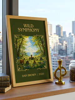 Wild Symphony Classic Book Art Print by Dan Brown – framed print on a city-view windowsill