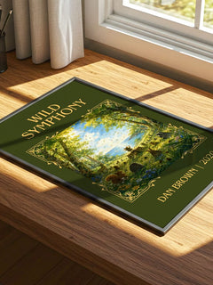 Wild Symphony Classic Book Art Print by Dan Brown – print on a sunlit desk