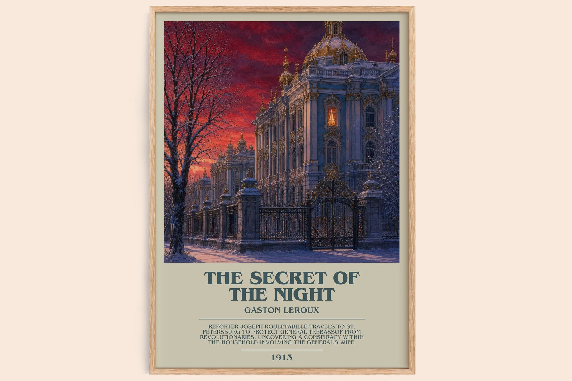 The Secret Of The Night bookish book poster by Gaston Leroux – framed literary art print