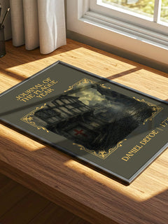 Journal Of The Plague Year Classic Book Art Print by Daniel Defoe – print on a sunlit desk