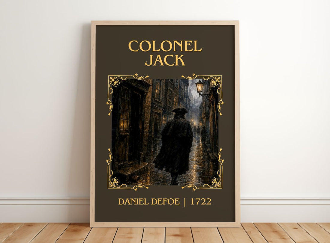 Colonel Jack Classic Book Art Print by Daniel Defoe – framed print leaning on a wooden floor