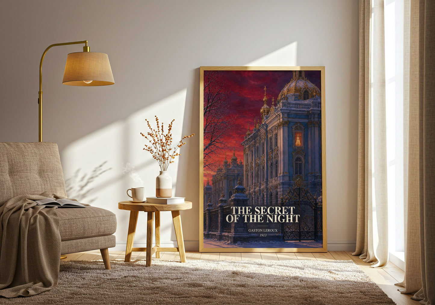 The Secret Of The Night watercolour print in frame leaning in hallway – mystery wall art