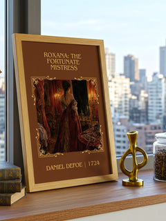 Roxana: The Fortunate Mistress Classic Book Art Print by Daniel Defoe – framed print on a city-view windowsill